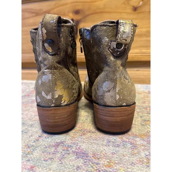 Liberty Black Distressed Pain Spltter Metallic Leather Boots 10.5 - Picture 4 of 13